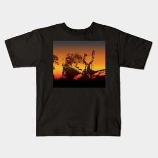 The Australian Native Animal Series: Kangaroo and Emu - The Iconic Marsupial and Flightless Bird with the Sunset Colors of Golden Hour Kids T-Shirt